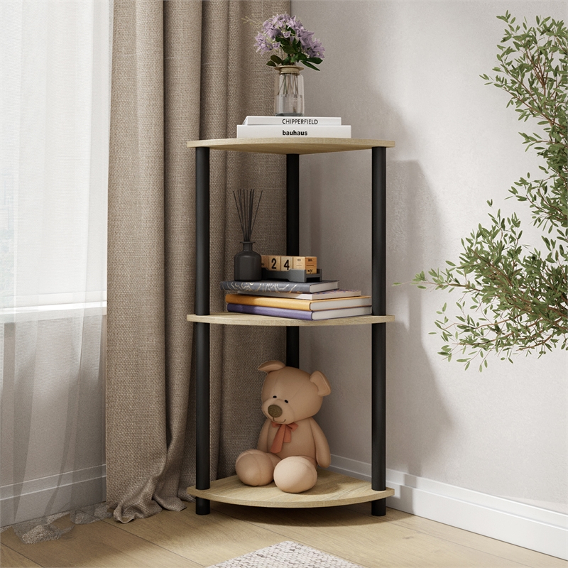3 Tiers Wood Household Shelving Unit in Natural Oak Gray (15.67 in. W x 29.72 in. H x 15.67 in. D)