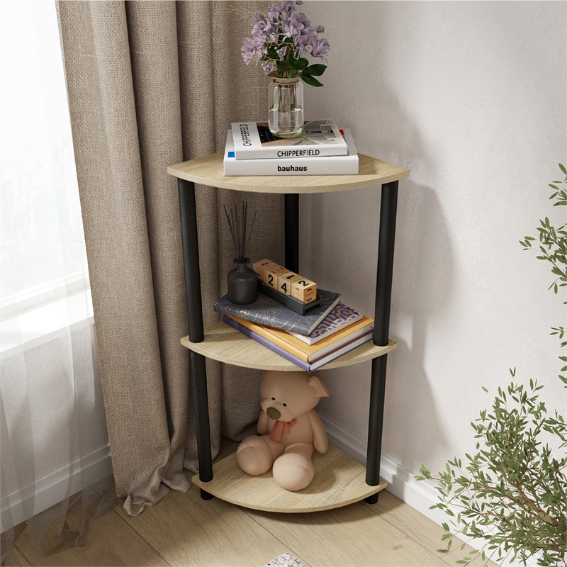 3 Tiers Wood Household Shelving Unit in Natural Oak Gray (15.67 in. W x 29.72 in. H x 15.67 in. D)
