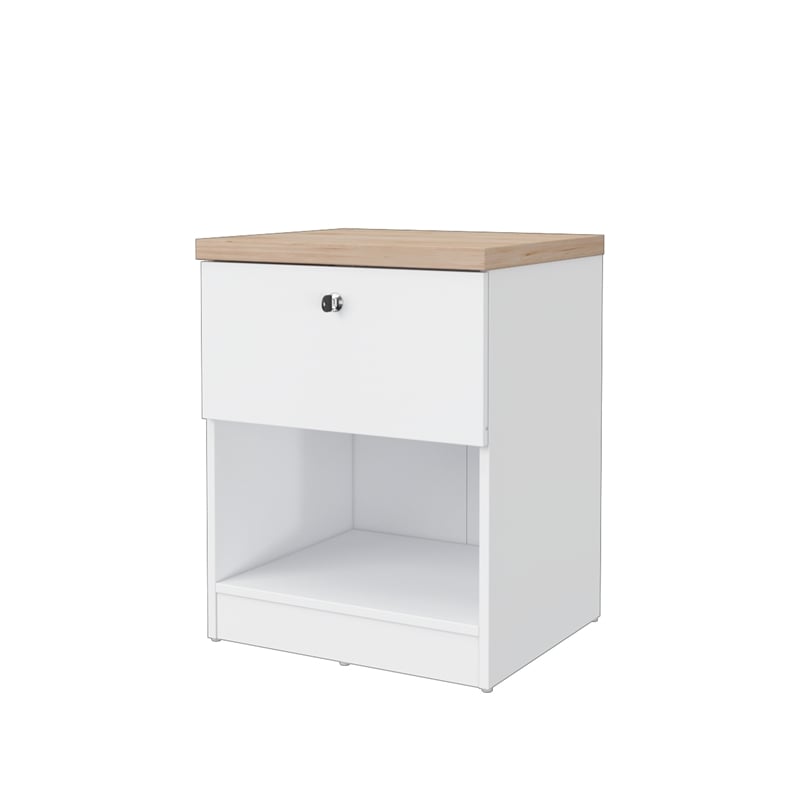 15.74 in. White and Natural Oak Rectangle Wood End Table with 1 Drawer