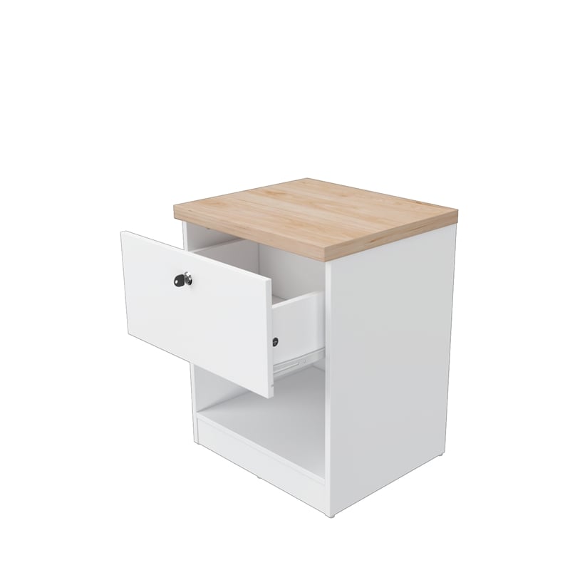15.74 in. White and Natural Oak Rectangle Wood End Table with 1 Drawer