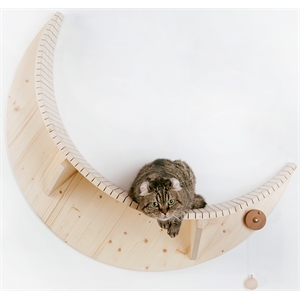 myzoo luna crescent moon shape wall mounted cat bed in oak