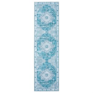 mighty curae anti slip bohemian polyester area rug in blue