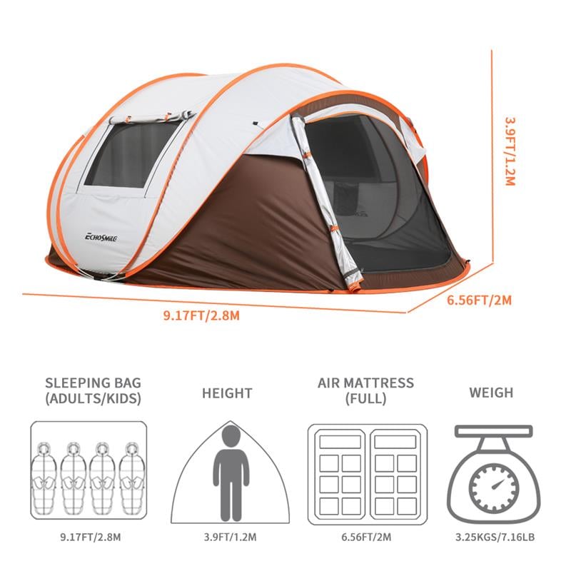 Terrui EchoSmile 6.5 ft. x 3.9 ft. White and Brown 4-6 Person Tent