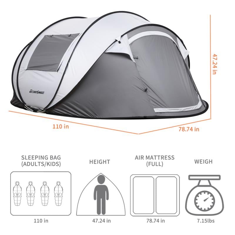 Echosmile 4-6 Person Gray Pop Up Tent