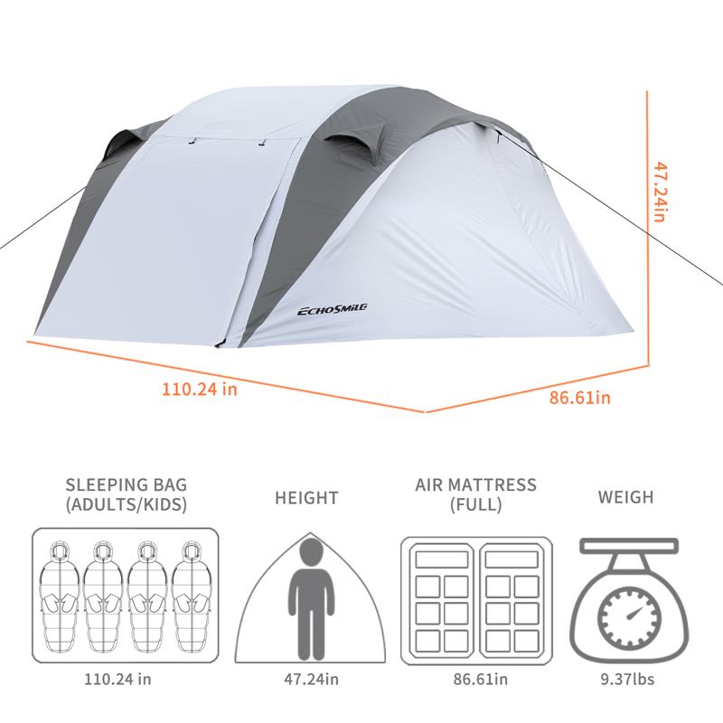 Echosmile 4-6 Person Gray Pop Up Tent With Rain Fly
