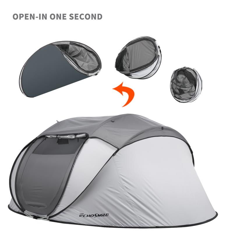 Echosmile 4-6 Person Gray Pop Up Tent With Rain Fly
