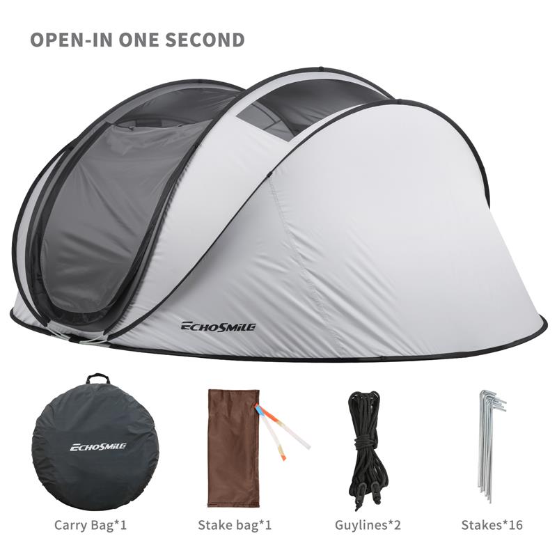 Echosmile 4-6 Person Gray Pop Up Tent With Rain Fly