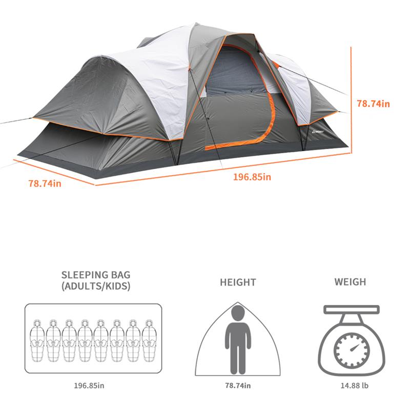 Echosmile Pop-up Tent For 8 People in Grey