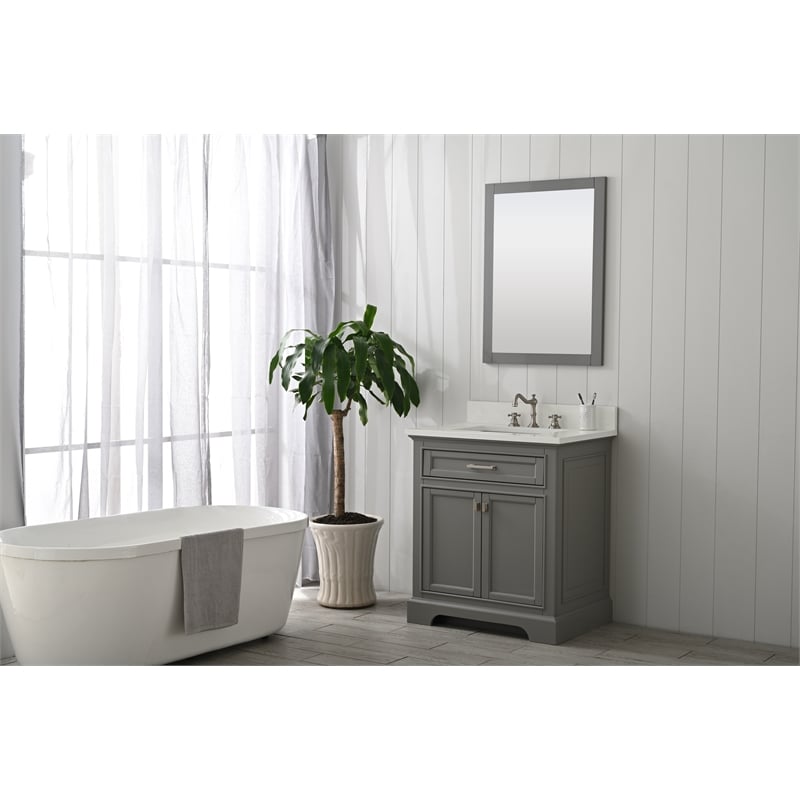 Milano 30 in. W x 22 in. D x 34 in. H Bath Vanity in Gray with White Quartz Top