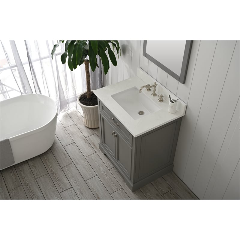 Milano 30 in. W x 22 in. D x 34 in. H Bath Vanity in Gray with White Quartz Top