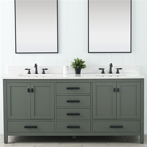 Design Element 72&quot Single Sink Bath Vanity in Verdant Green with Quartz Top