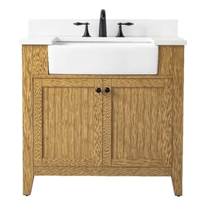 Design Element Burbank 36&quot Single Sink Oak Bath Vanity with White Quartz Top