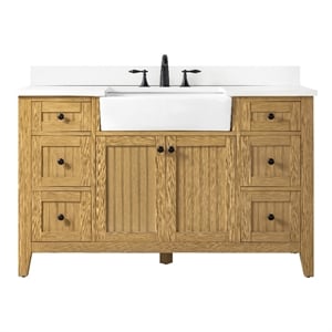 Design Element Burbank 54&quot Single Sink Oak Bath Vanity with White Quartz Top