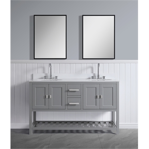 Design Element Monaco 60&quot Grey Bathroom Vanity Base Cabinet without Top