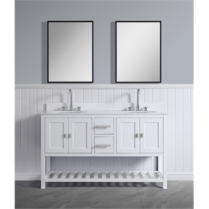 Design Element Monaco 60&quot White Bathroom Vanity Base Cabinet without Top