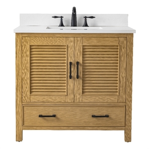 Design Element Estate 36&quot Single Sink Oak Bath Vanity with White Quartz Top