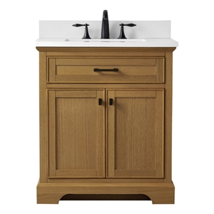Design Element Milano 30&quot Single Sink Oak Bath Vanity with White Quartz Top