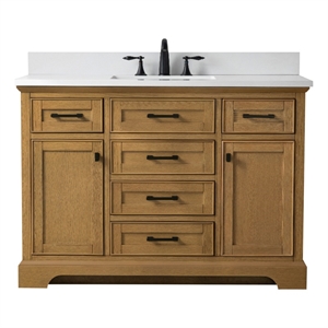 Design Element Milano 48&quot Single Sink Oak Bath Vanity with White Quartz Top