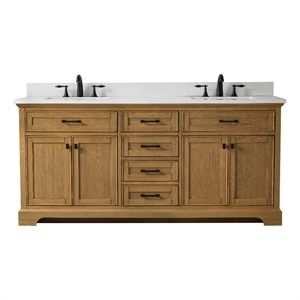 Design Element Milano 72&quot Double Sink Oak Bath Vanity with White Quartz Top