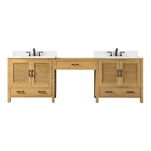 Design Element Estate 102&quot Modular Double Sink Oak Vanity with White Quartz Top