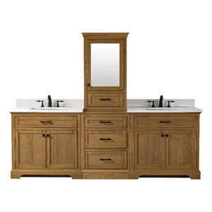 Design Element Milano 96&quot Modular Double Sink Oak Vanity with White Quartz Top