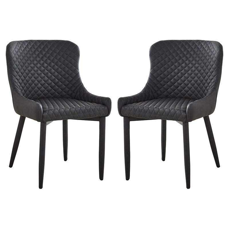 Creative Images International Tufted Side Dining Chair in Dark Gray (Set of 2)
