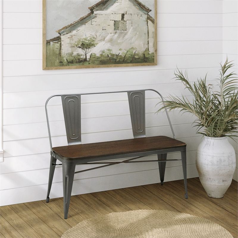 Creative Images International Metal Bench with Wood Top in Gunmetal Gray
