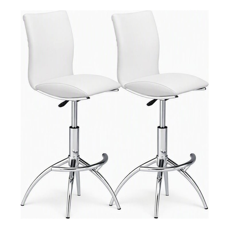 Faux Leather Height Adjustable Swivel Barstools in White (Set of 2)