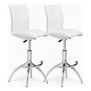 Faux Leather Height Adjustable Swivel Barstools in White (Set of 2)