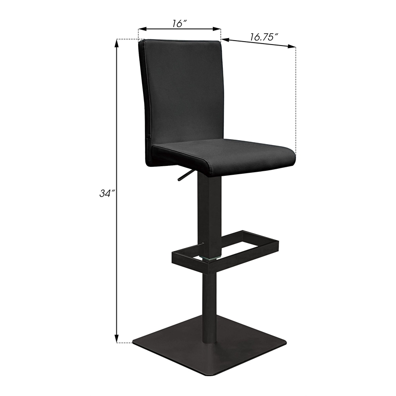 Creative Images International Faux Leather Adjustable Bar Stool in Black