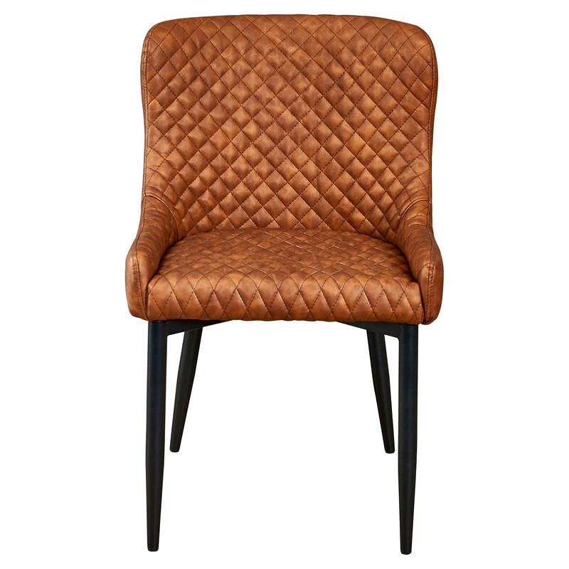 Creative Images International Faux Leather Tufted Dining Chair in Tan (Set of 2)