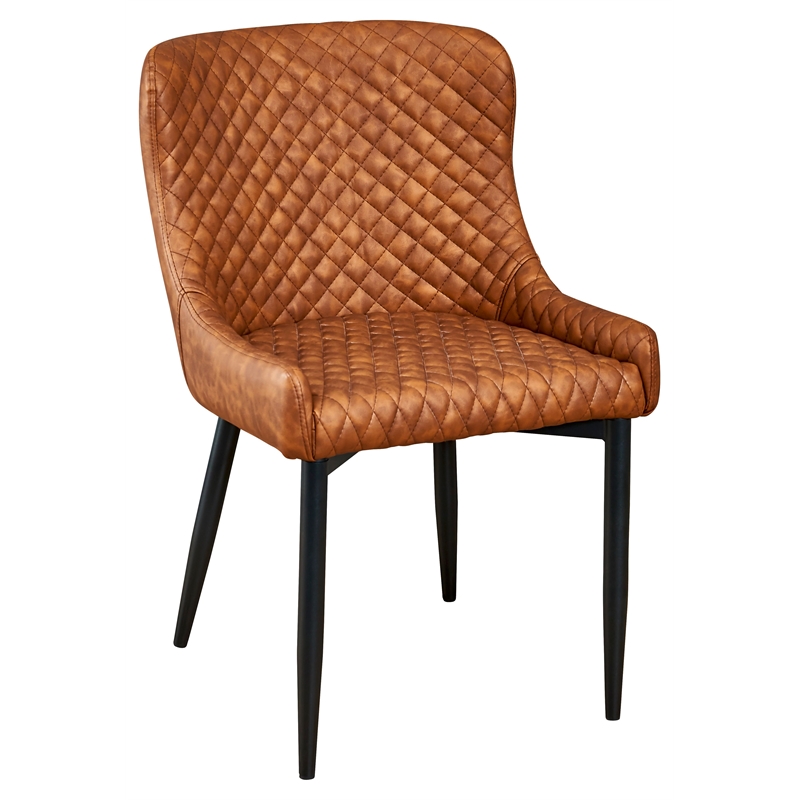 Creative Images International Faux Leather Tufted Dining Chair in Tan (Set of 2)