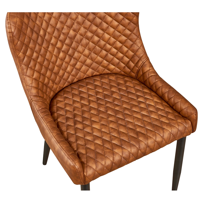 Creative Images International Faux Leather Tufted Dining Chair in Tan (Set of 2)