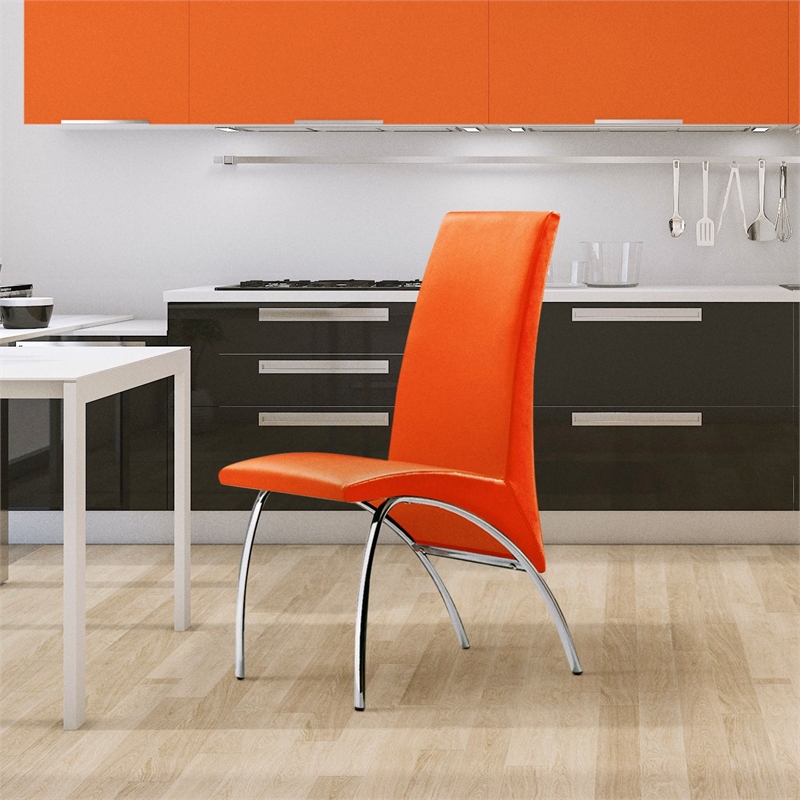 Creative Images International Faux Leather Dining Chair in Orange (Set of 2)
