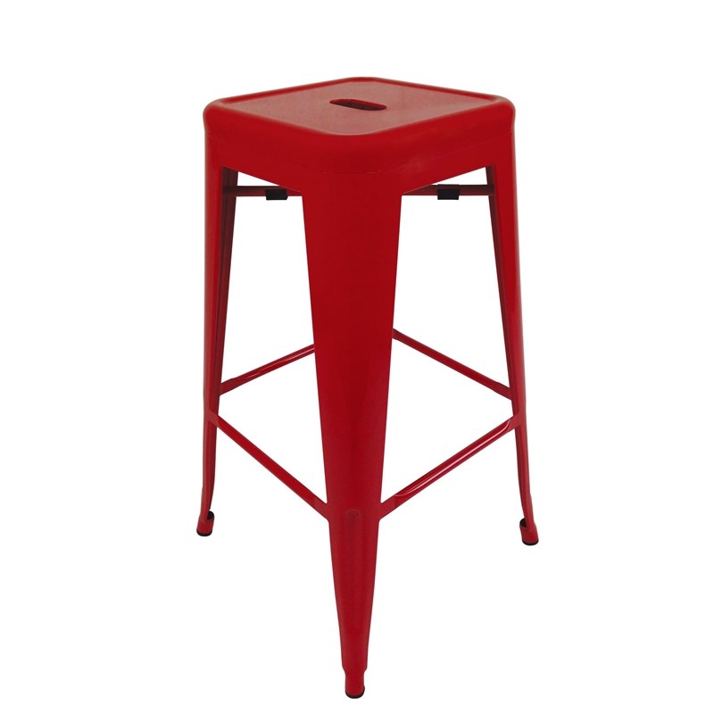 Creative Images International Metal Stool with Tapered Legs in Red (Set of 4)