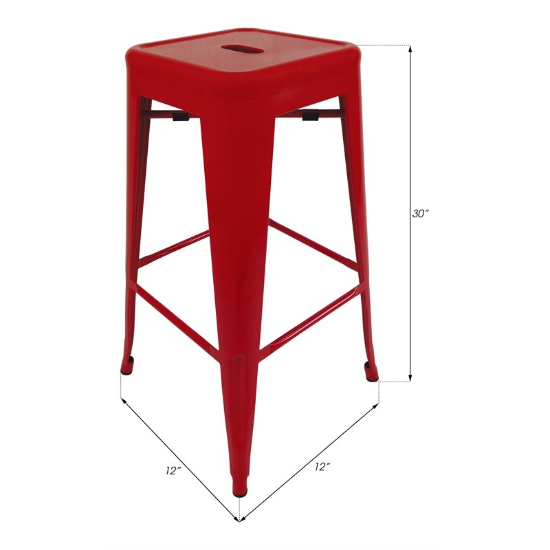 Creative Images International Metal Stool with Tapered Legs in Red (Set of 4)