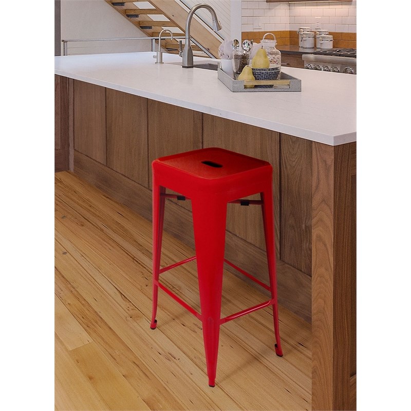 Creative Images International Metal Stool with Tapered Legs in Red (Set of 4)