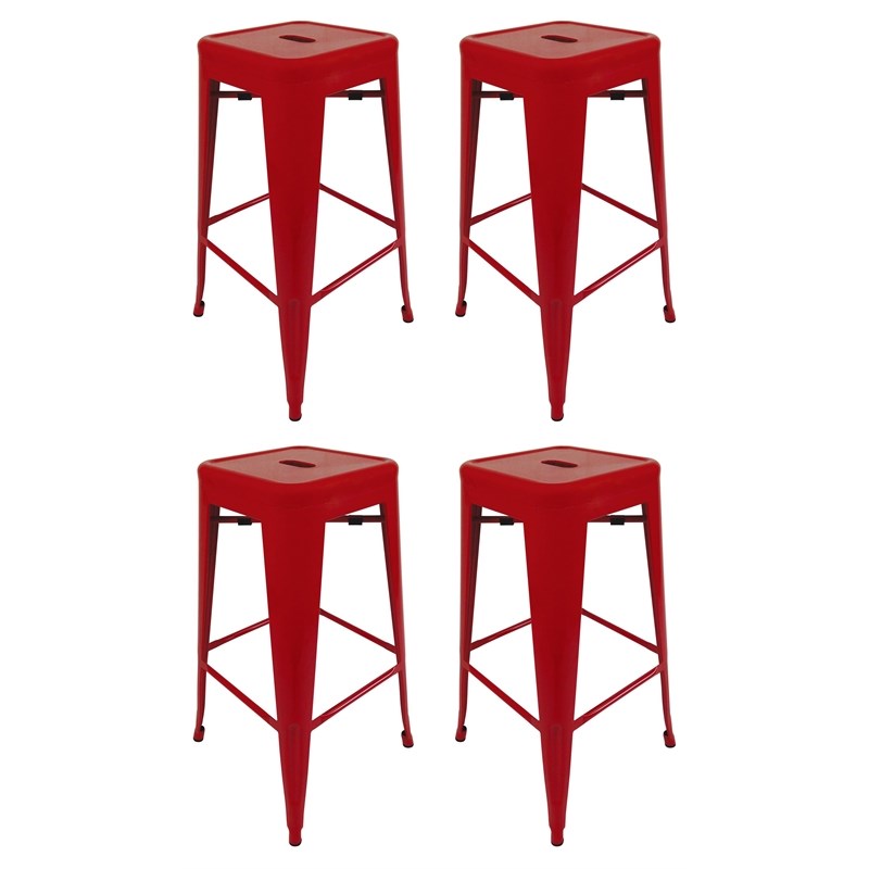 Creative Images International Metal Stool with Tapered Legs in Red (Set of 4)
