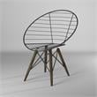 Contemporary Metal Wire Arm Chair with Tapering Wood Legs in Brown (Set of 2)
