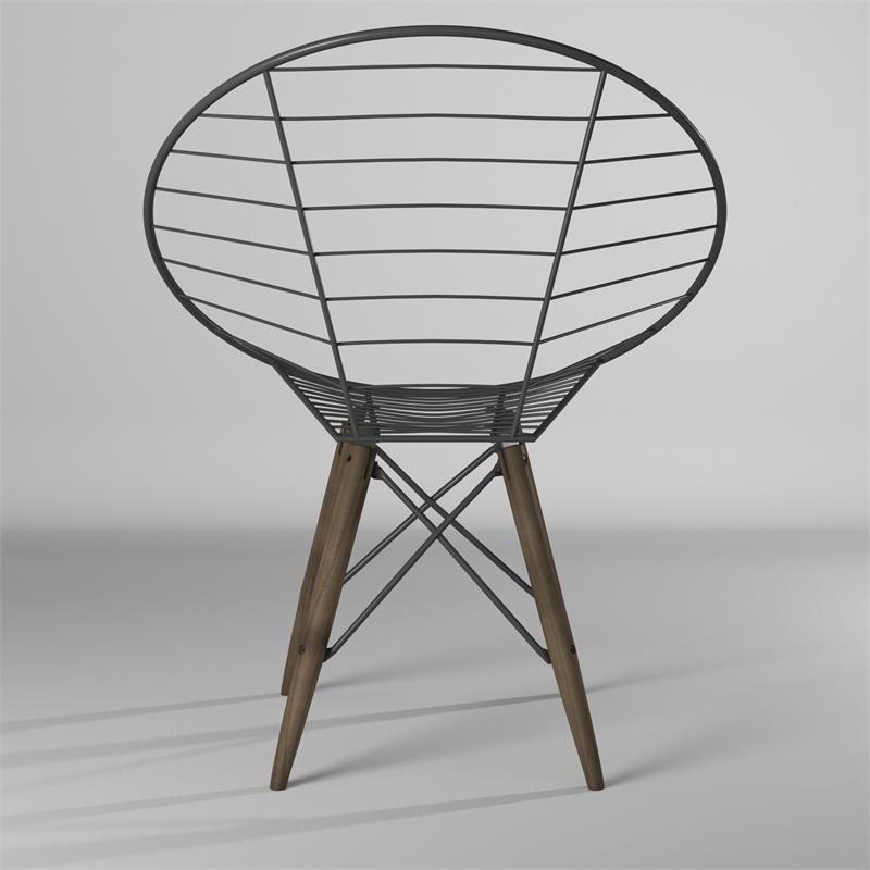 Contemporary Metal Wire Arm Chair with Tapering Wood Legs in Brown (Set of 2)