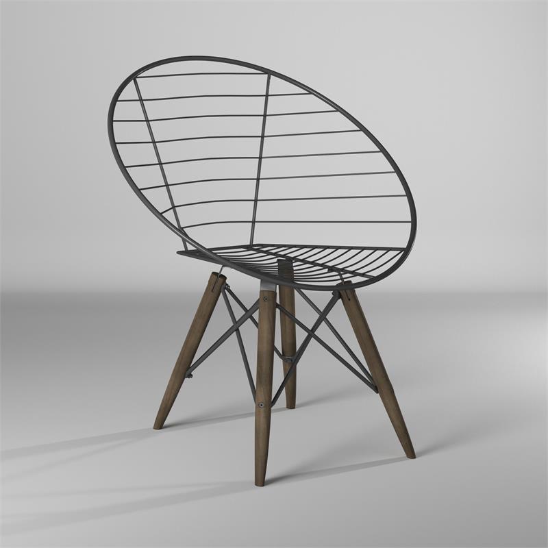 Contemporary Metal Wire Arm Chair with Tapering Wood Legs in Brown (Set of 2)