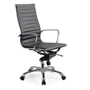 Contemporary 18-21&quot Faux Leather High Back Office Chair in Black and Chrome