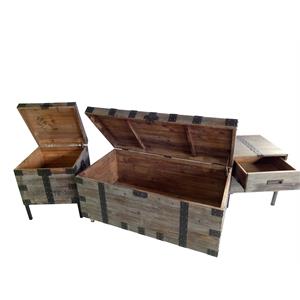 contemporary reclaimed wood coffee table with two matching end tables in natural