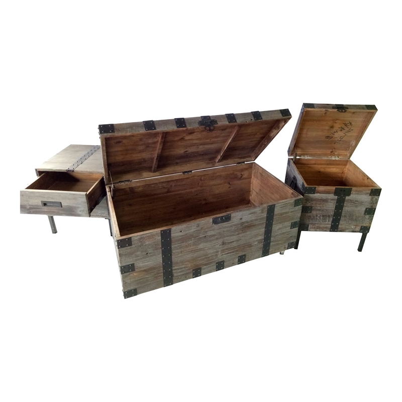 Contemporary Reclaimed Wood Coffee Table with Two Matching End Tables in Natural