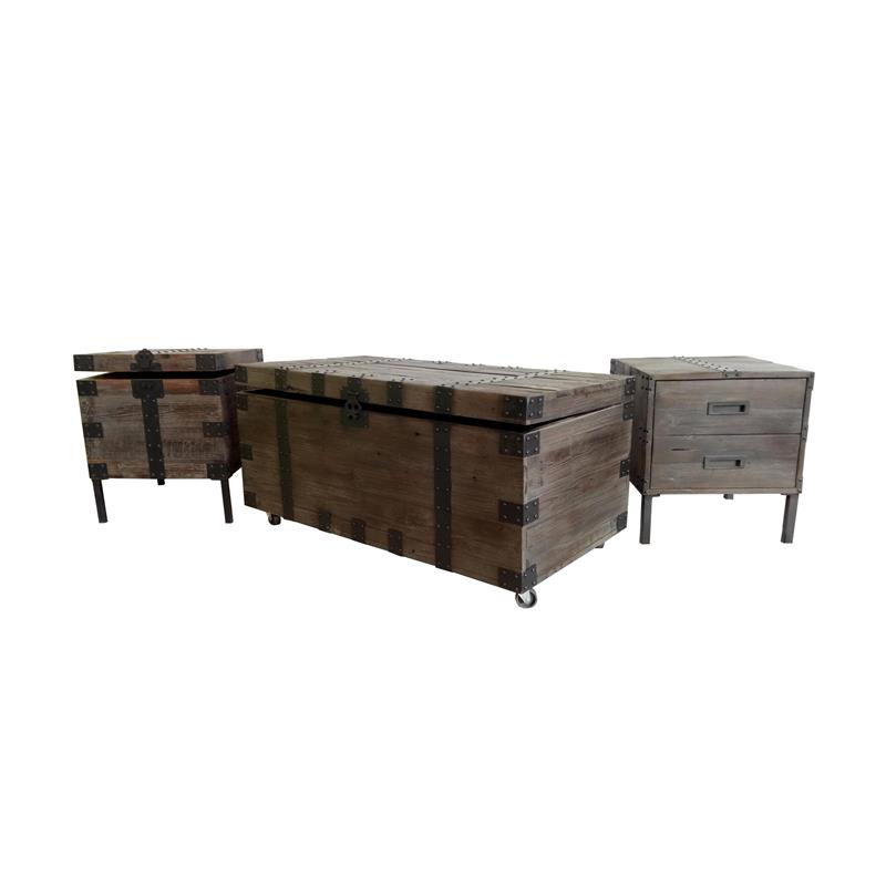 Contemporary Reclaimed Wood Coffee Table with Two Matching End Tables in Natural