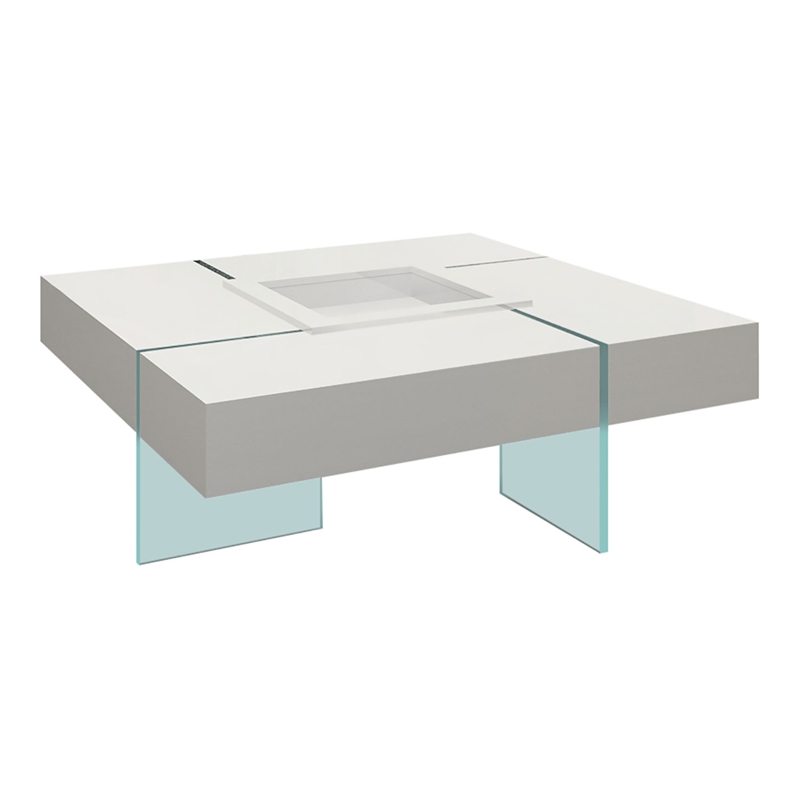 Contemporary Glass Lacquer Top Coffee Table with Removeable Center Tray in White