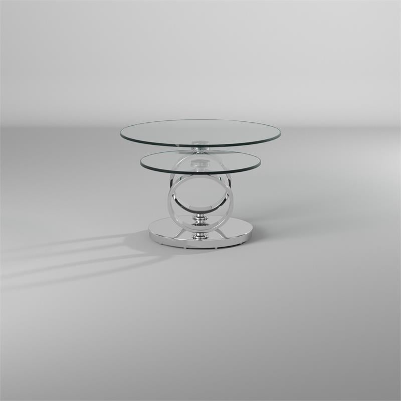 Contemporary Motion Tempered Glass Top Coffee Table with Round Base in Chrome