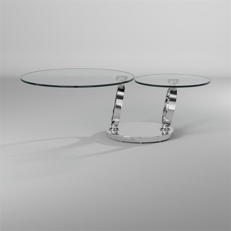 Contemporary Motion Tempered Glass Top Coffee Table with Round Base in Chrome