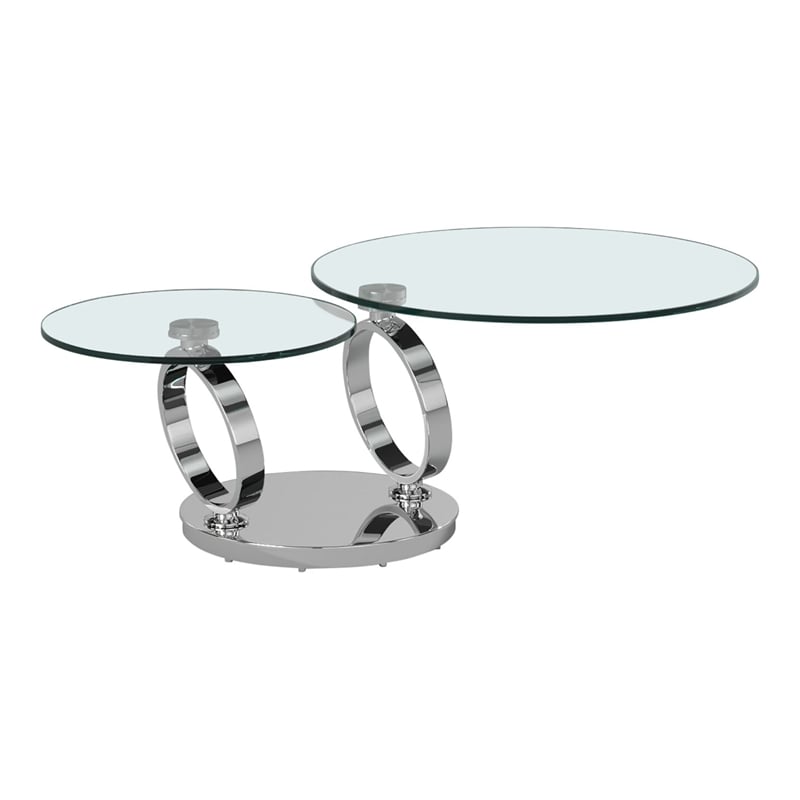 Contemporary Motion Tempered Glass Top Coffee Table with Round Base in Chrome