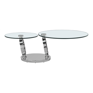 contemporary motion tempered glass top coffee table with round base in chrome
